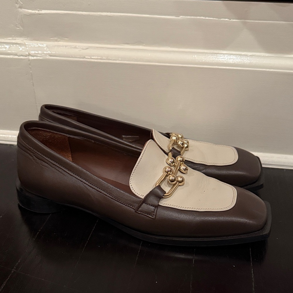ALOHAS Two-Tone Brown and Cream Loafers
